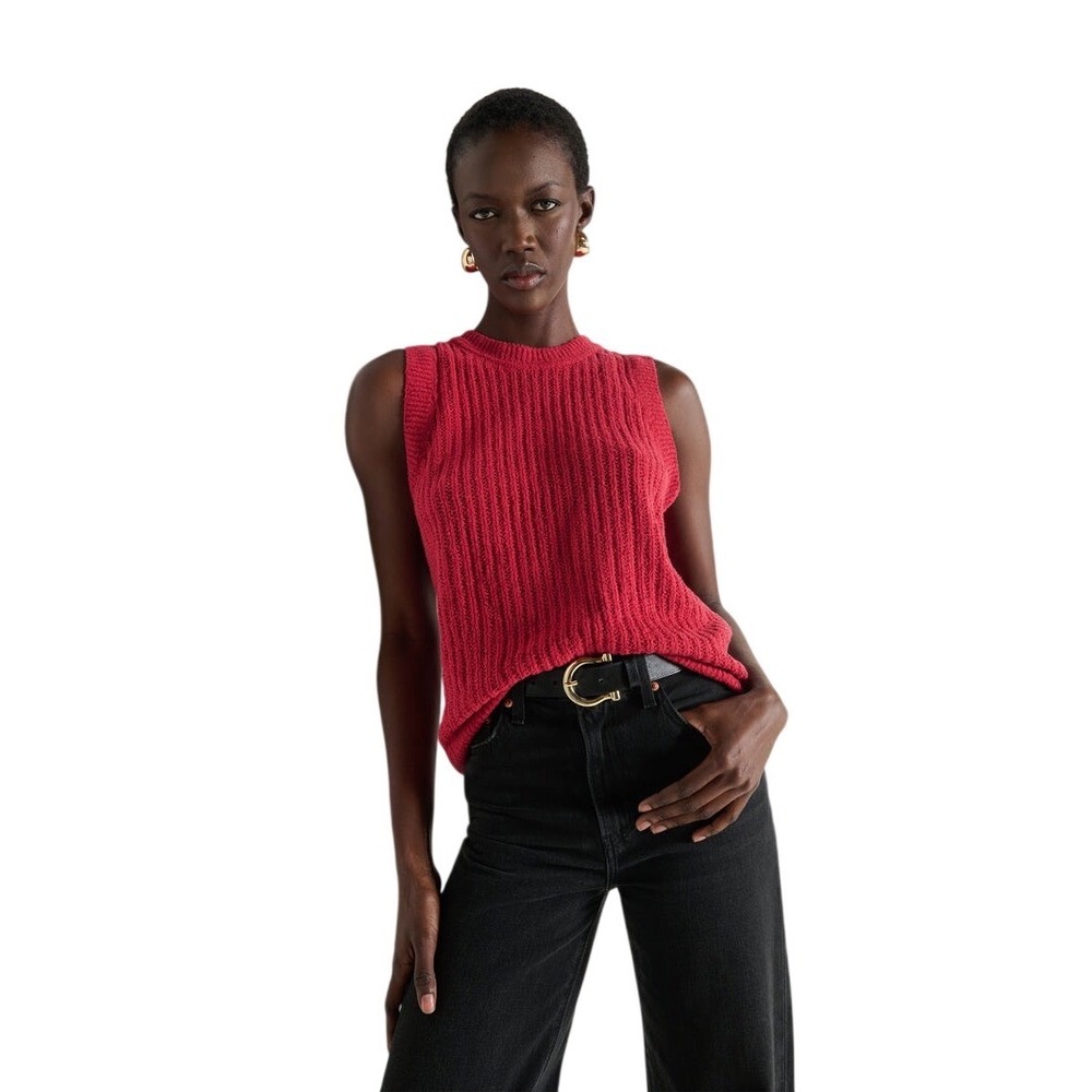 Nation Los Angeles Elliana Knit Tank Heartbeat Red Cotton Sleeveless Medium